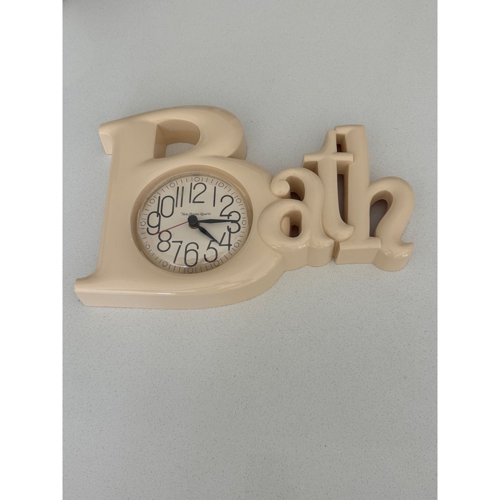 Vtg New Haven Bath Quartz Home Script Wall Clock Cream Plastic
USA Made working